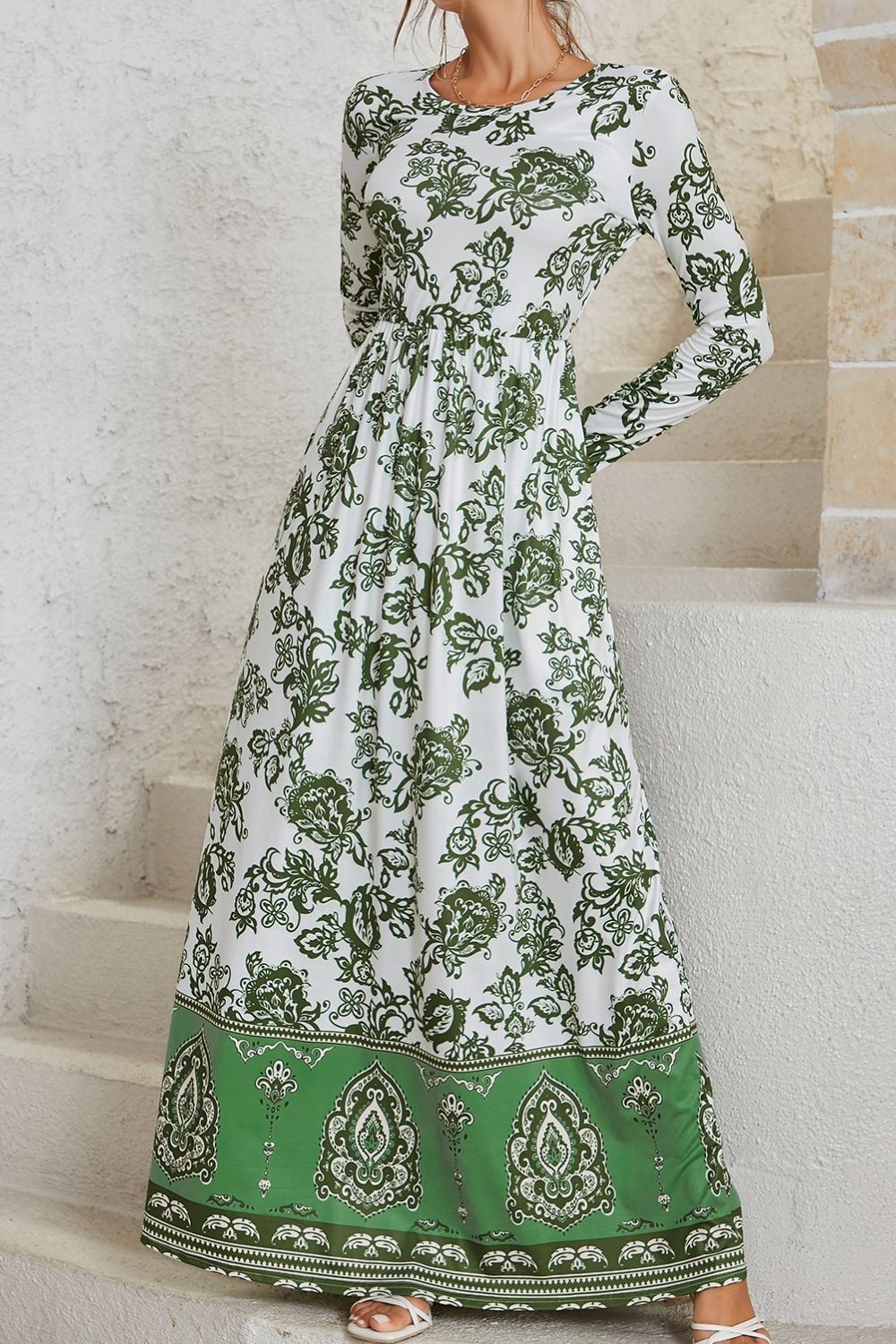 Bohemian Long Sleeve Maxi Dress with Pockets