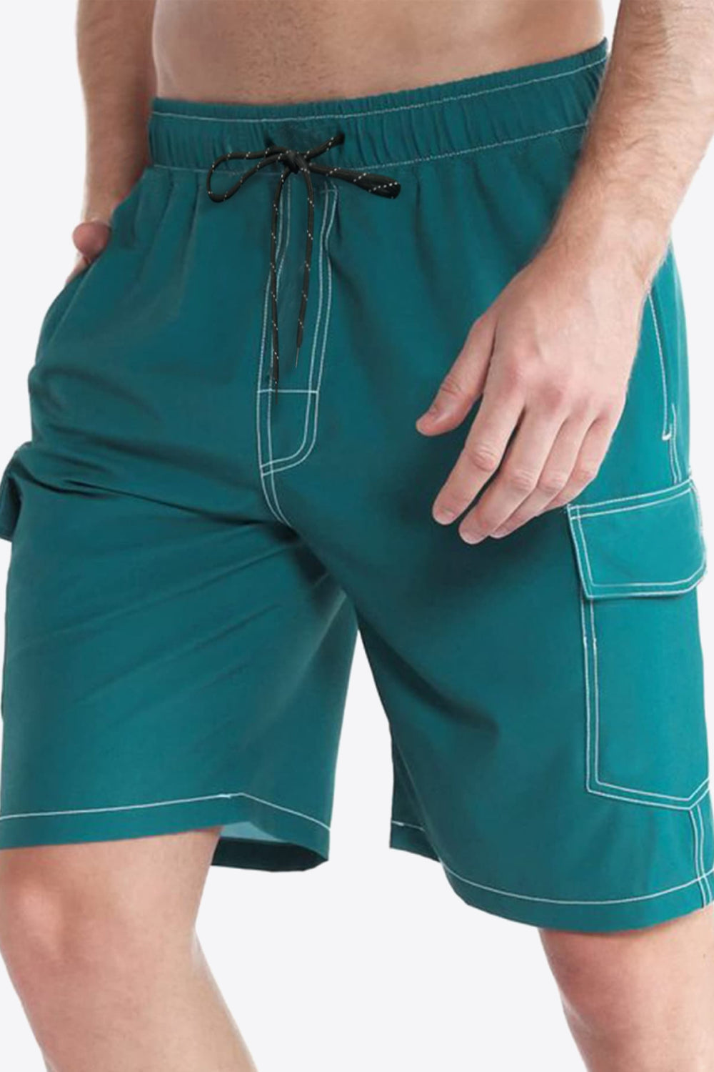 Contrast Stitching Drawstring Waist Cargo Shorts