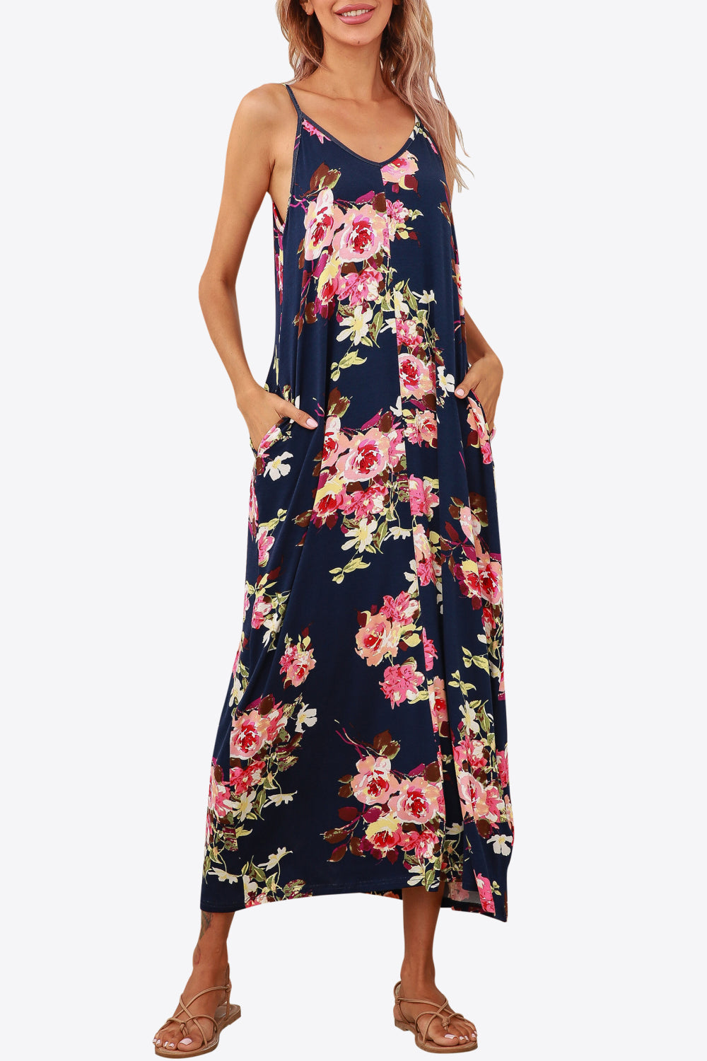 Floral Spaghetti Strap Dress with Pockets
