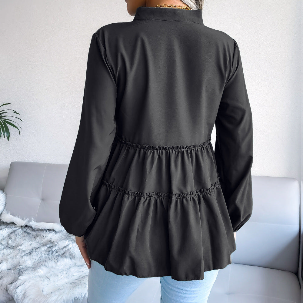 Frill Trim Balloon Sleeve Babydoll Top