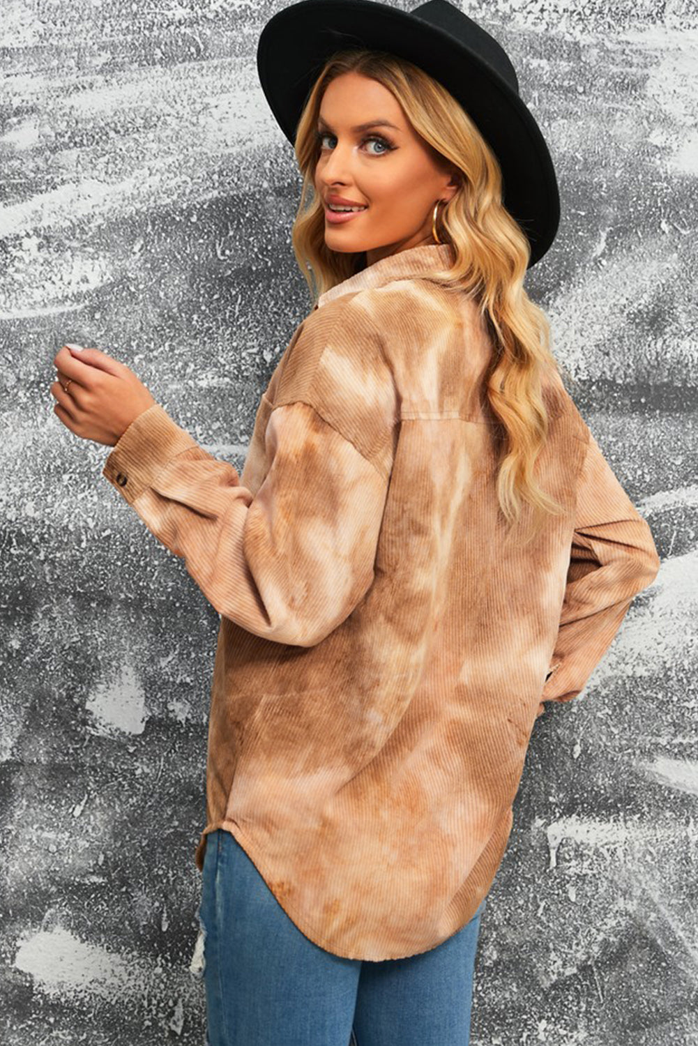 Tie-Dye Button Front Dropped Shoulder Shacket
