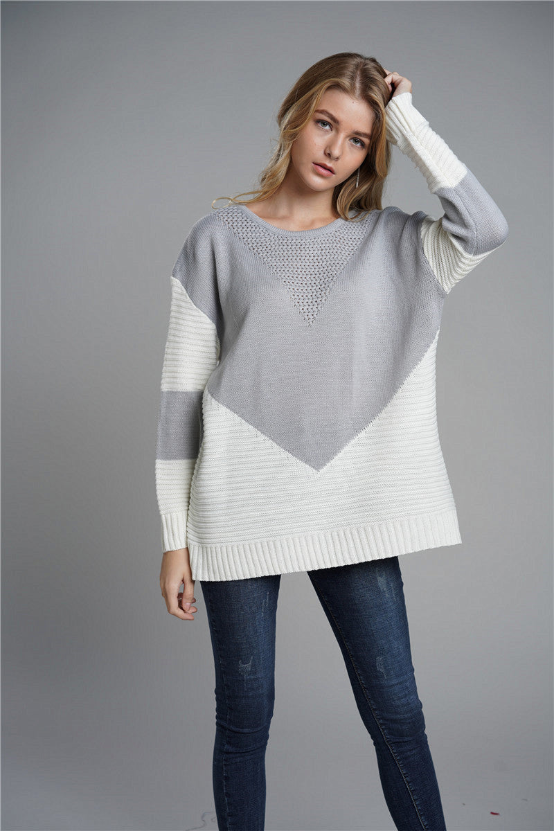Two-Tone Chevron Pullover Sweater