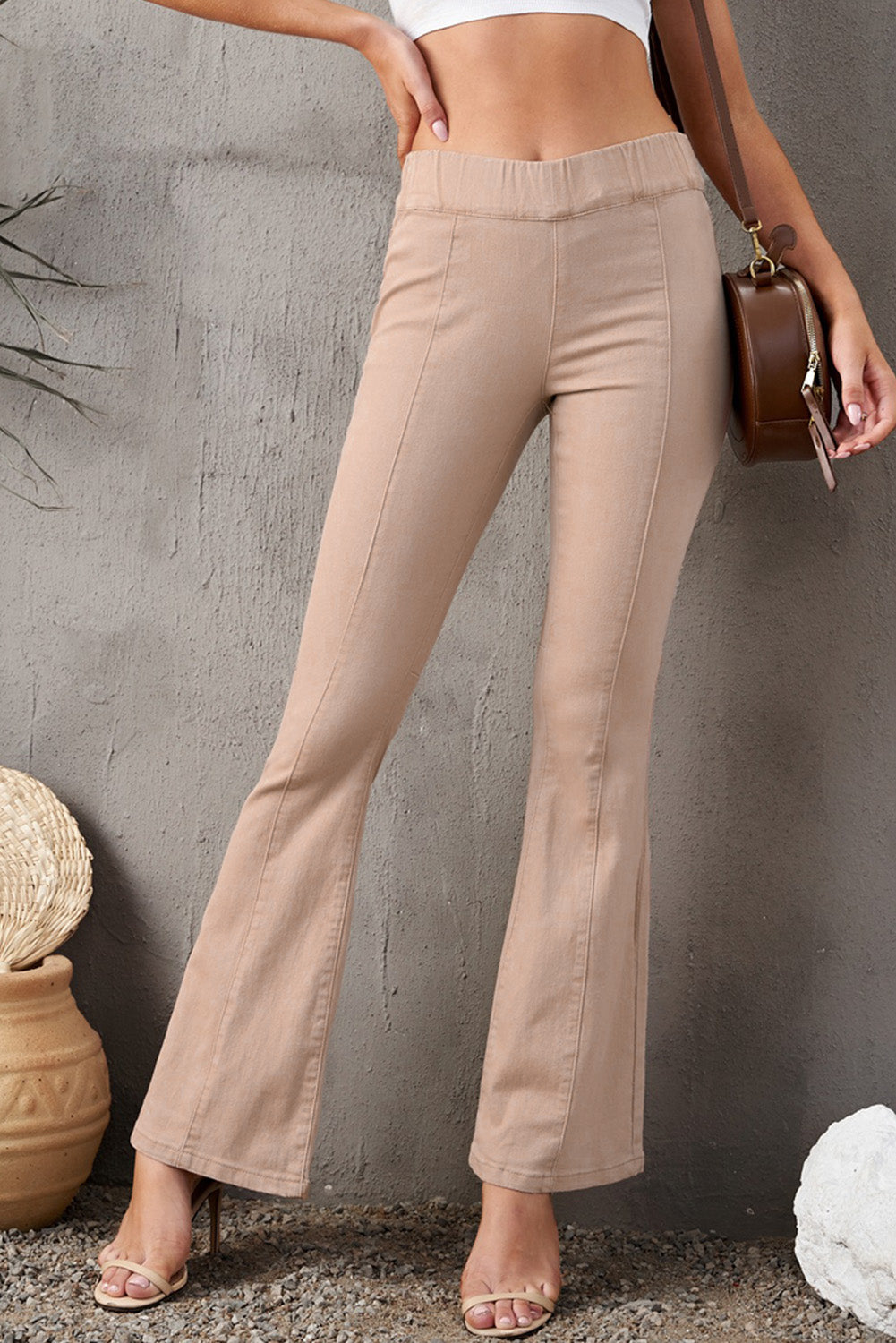 Seam Detail Elastic Waist Flare Pants