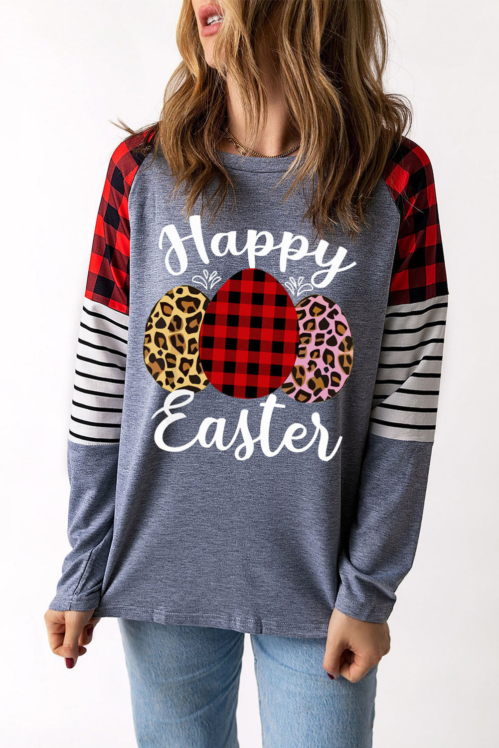 HAPPY EASTER Mixed Print Long Sleeve Top