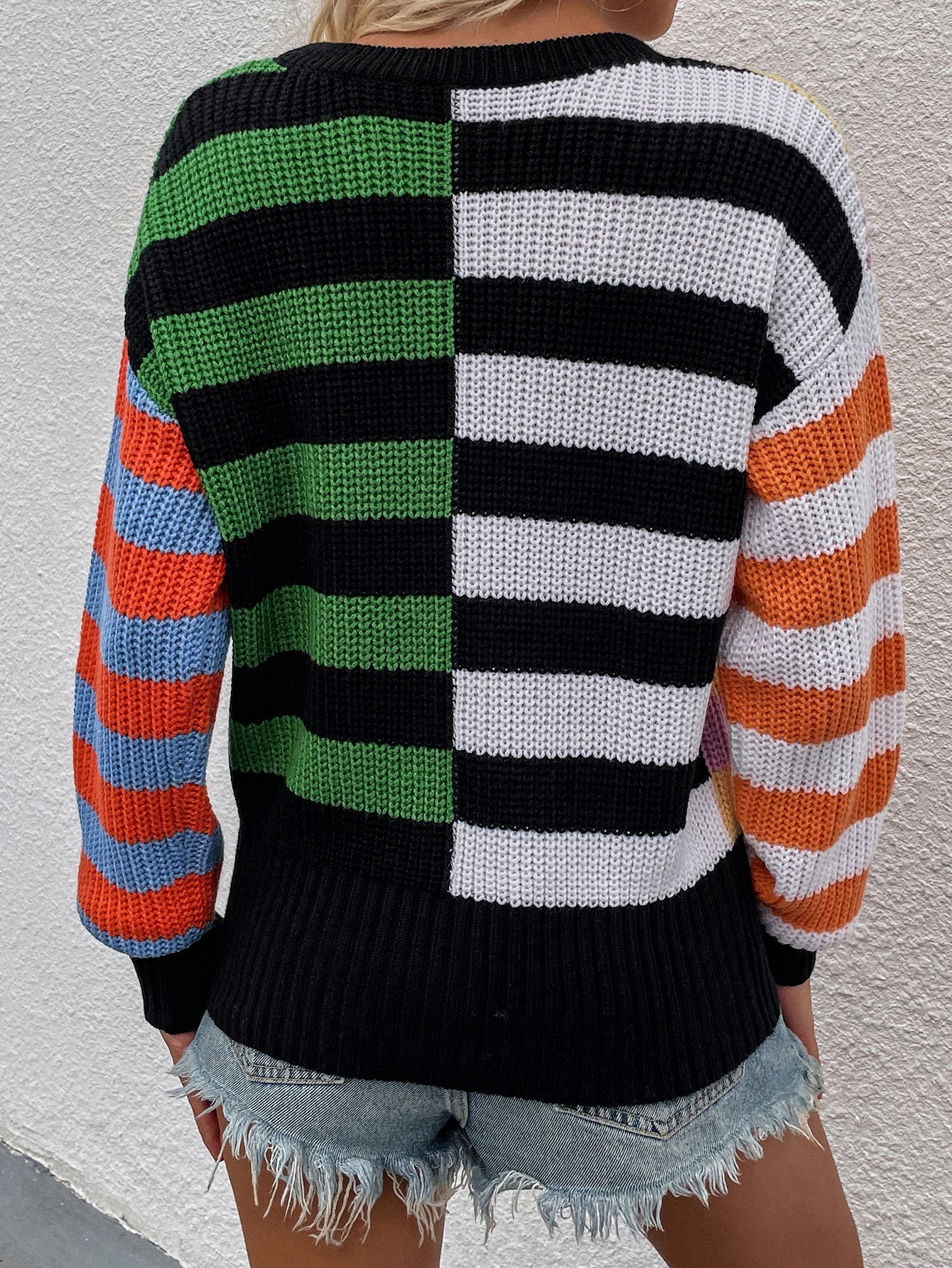 Split Stripes Rib-Knit Sweater