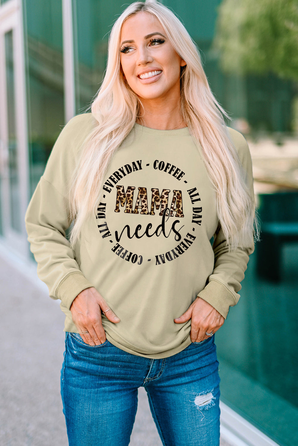 Letter Leopard Graphic Drop Shoulder Sweatshirt