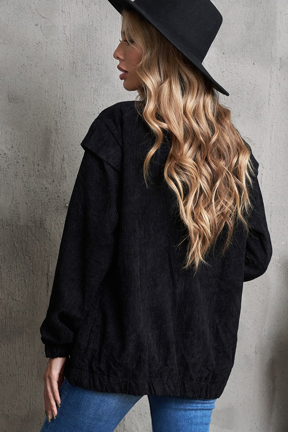 Snap Front Shoulder Detail Corduroy Shacket