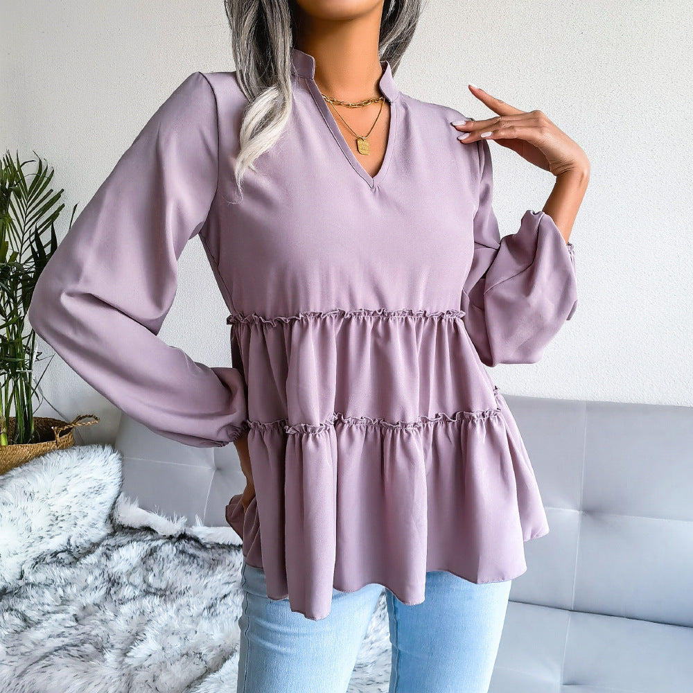 Frill Trim Balloon Sleeve Babydoll Top
