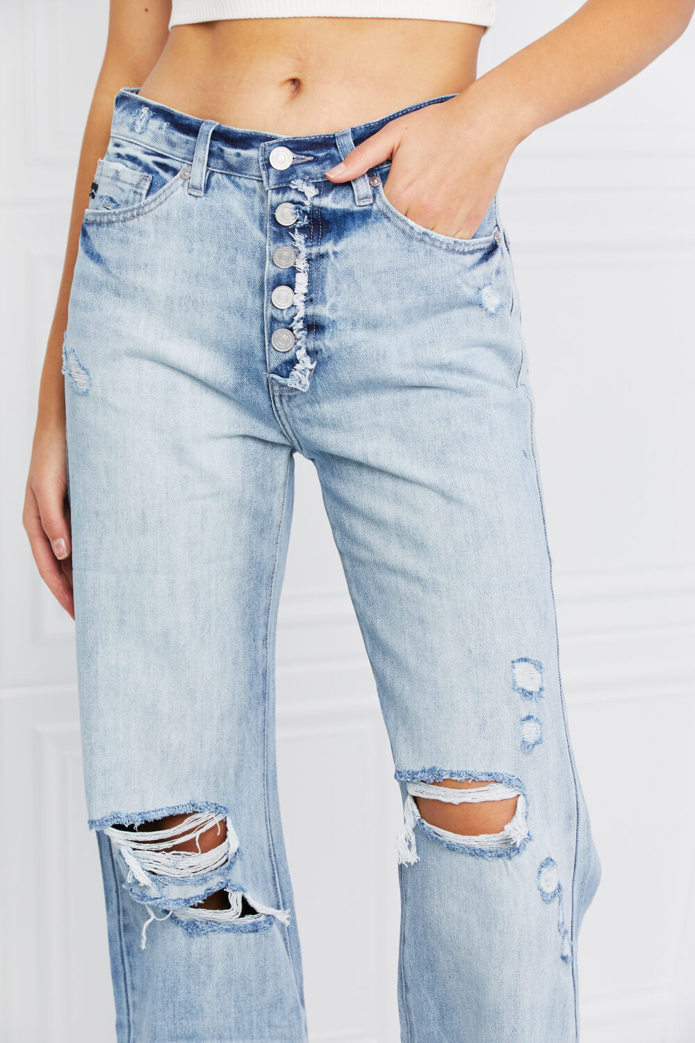 Kancan Button Fly Distressed Raw Hem Straight leg Jeans
