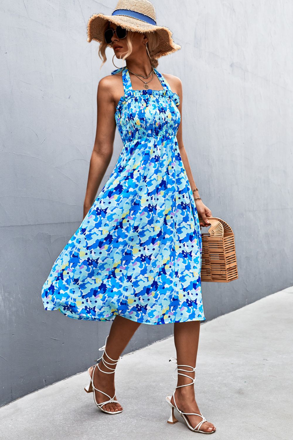 Floral Smocked Halter Neck Dress