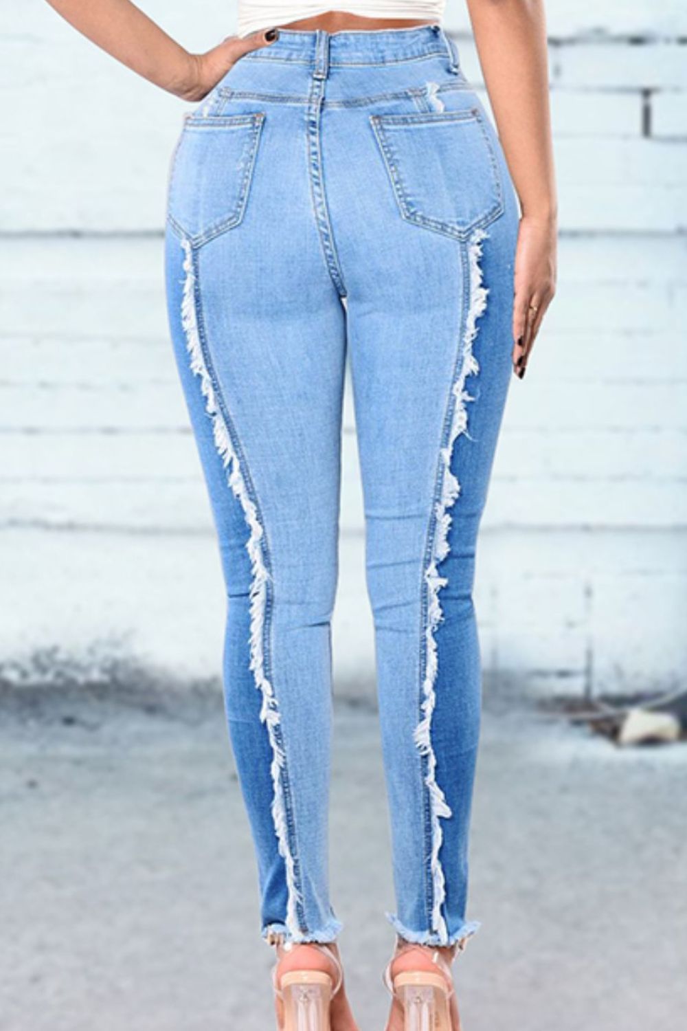 Full Size Two-Tone Fringe Trim Jeans