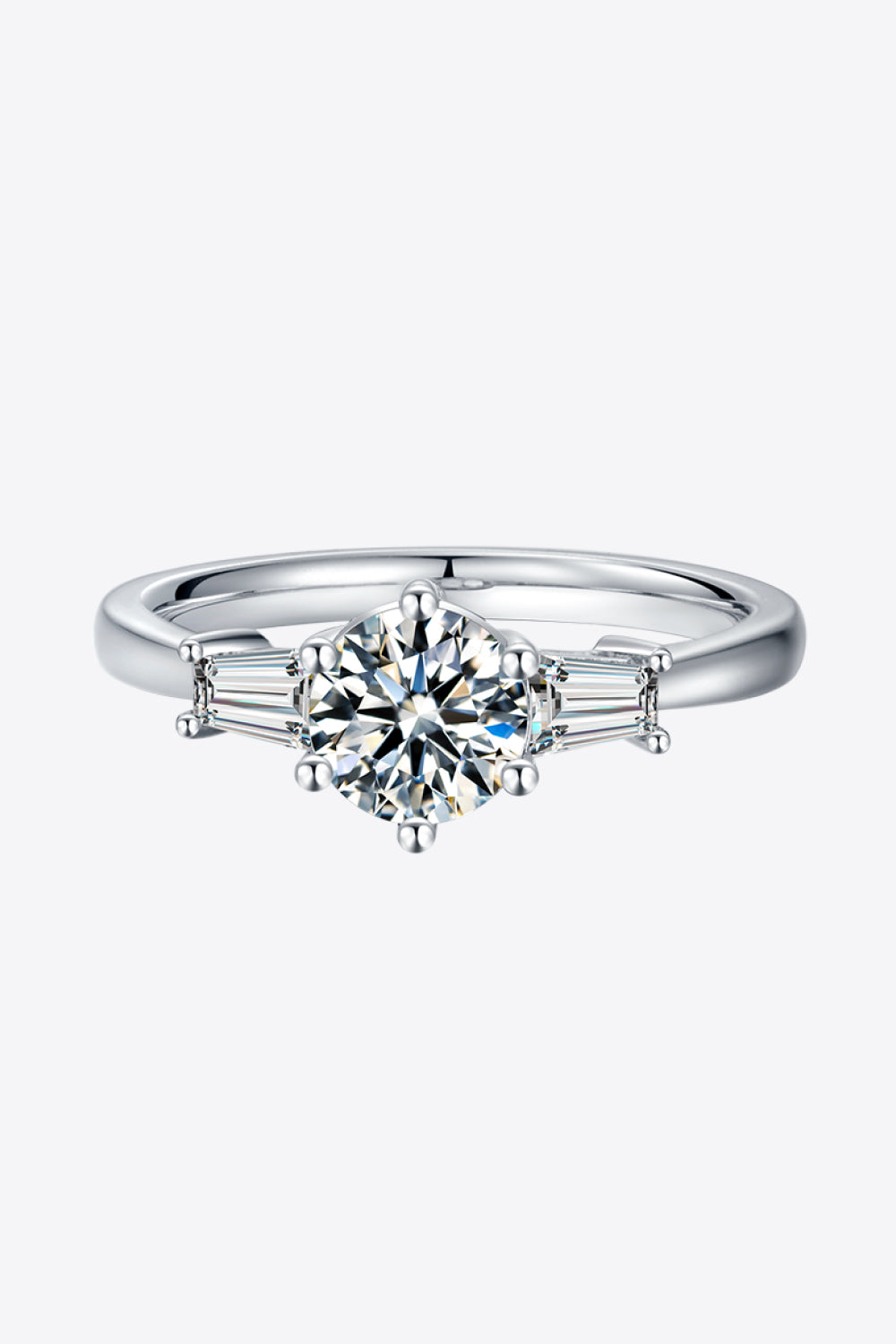 1 Carat Moissanite 925 Sterling Silver Three Stone Ring