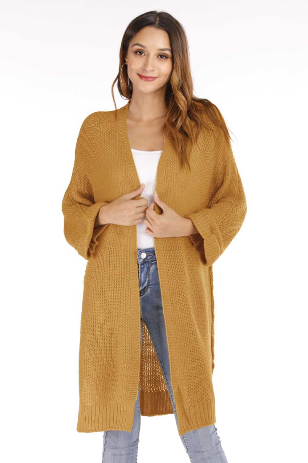 Open Front Slit Exposed Seam Cardigan