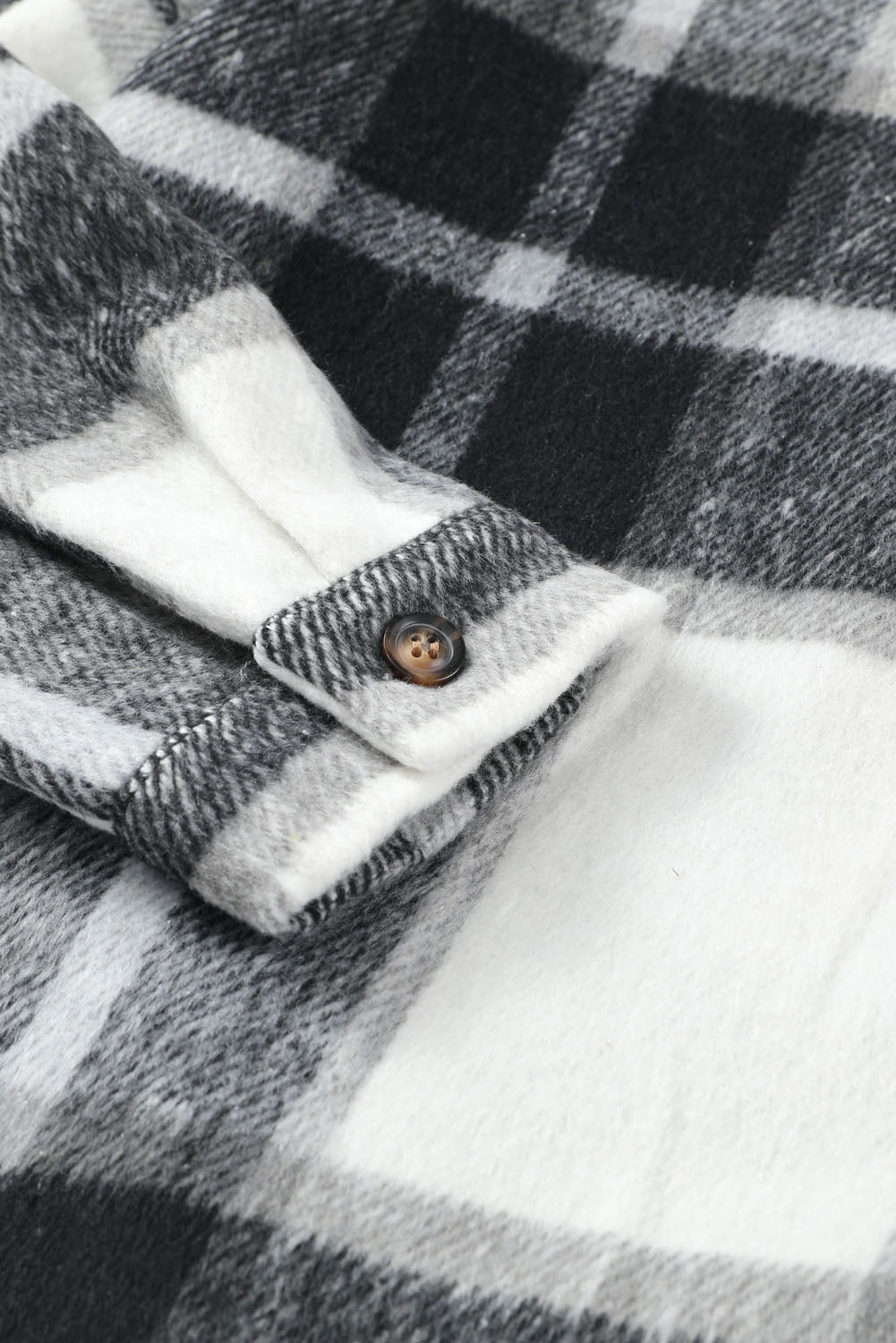 Plaid Button Front Brushed Hooded Jacket