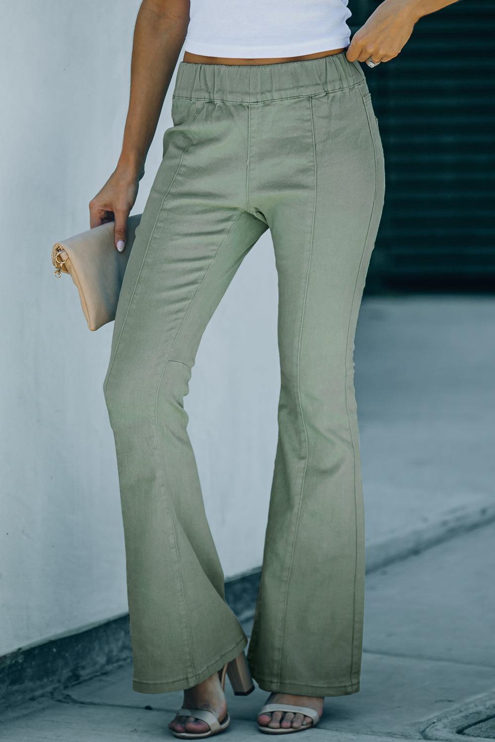 Seam Detail Elastic Waist Flare Pants
