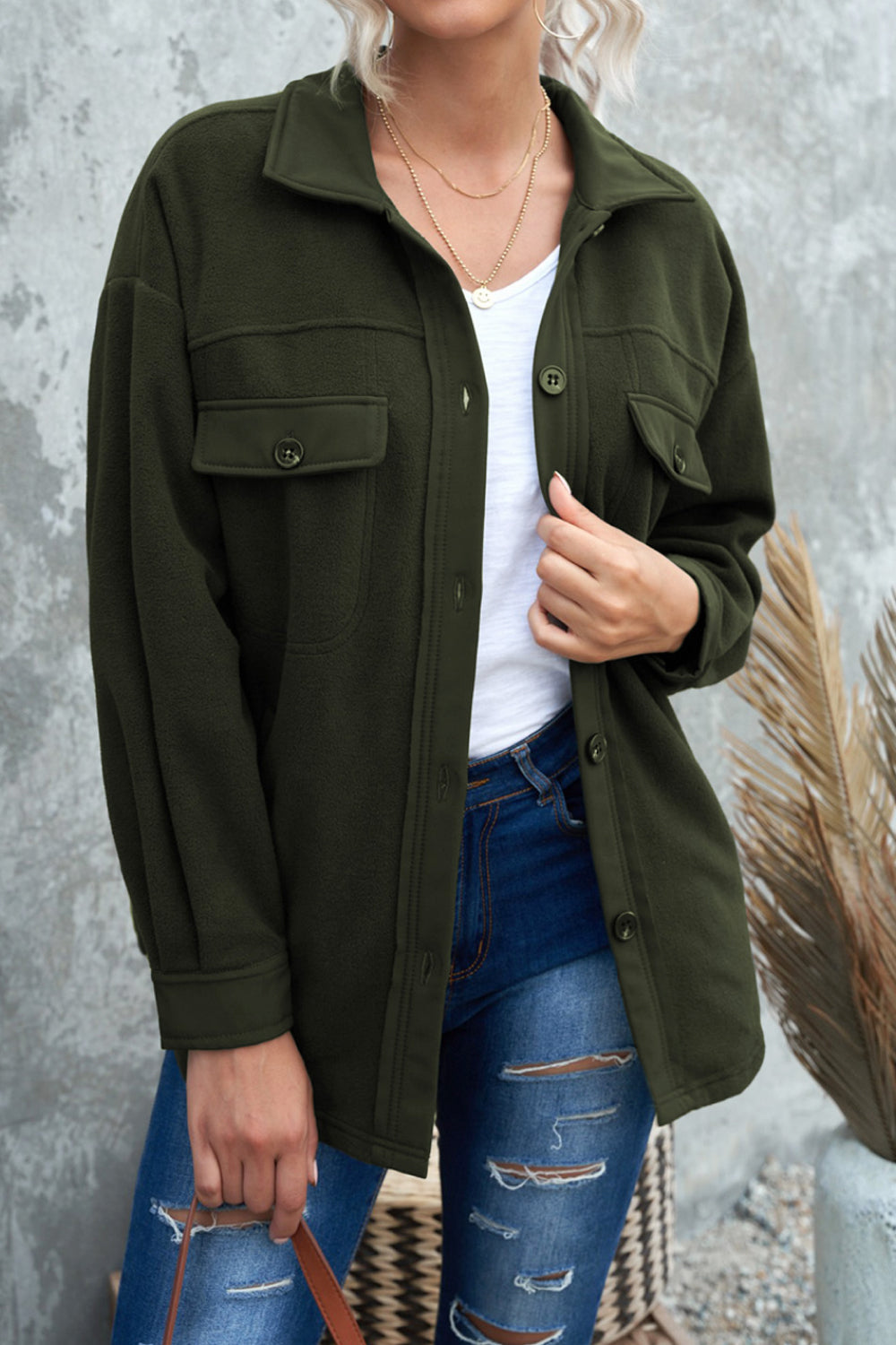 Turn Down Collar Buttoned Shirt Jacket