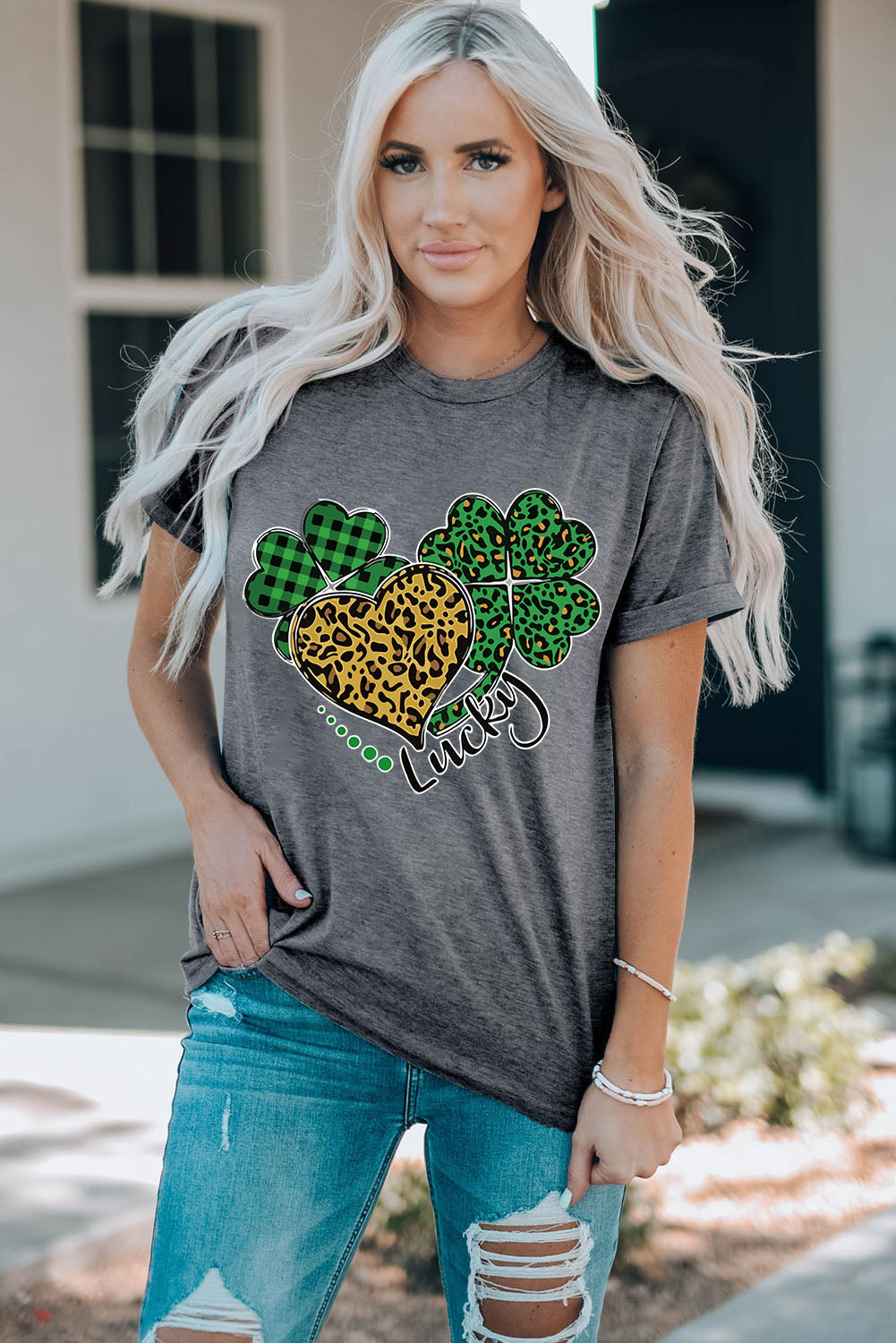 LUCKY Graphic Cuffed Short Sleeve Tee Shirt