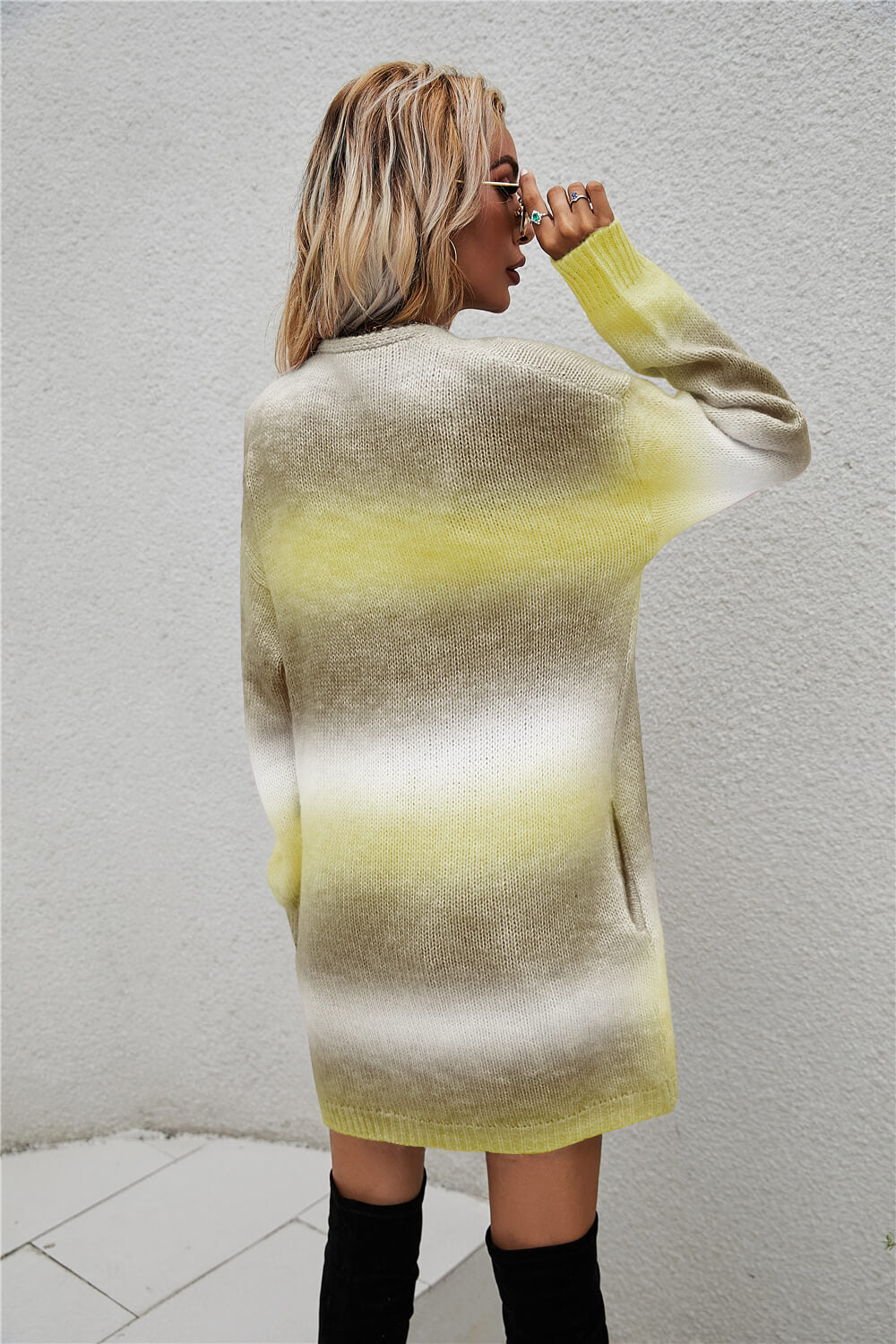Multicolored Gradient Open Front Longline Cardigan