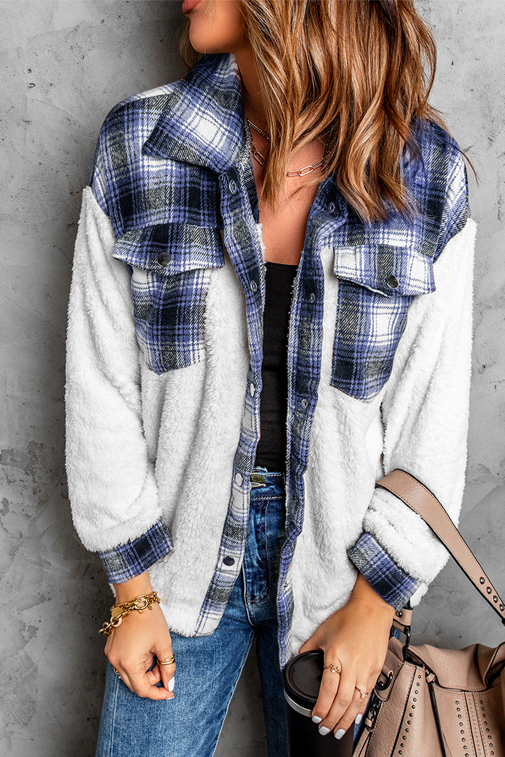 Plaid Snap Front Fleece Shacket