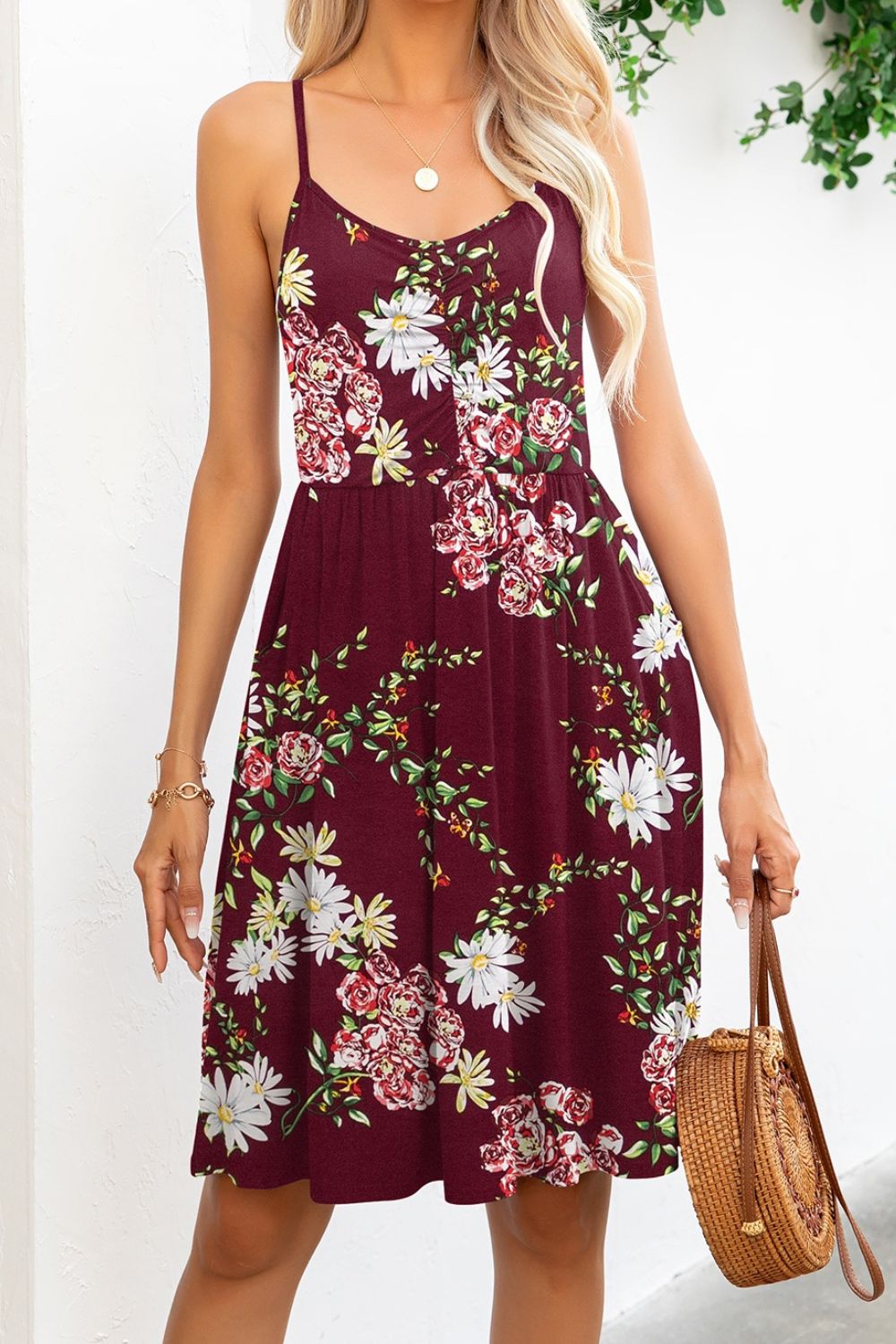 Floral Spaghetti Strap Dress with Pockets