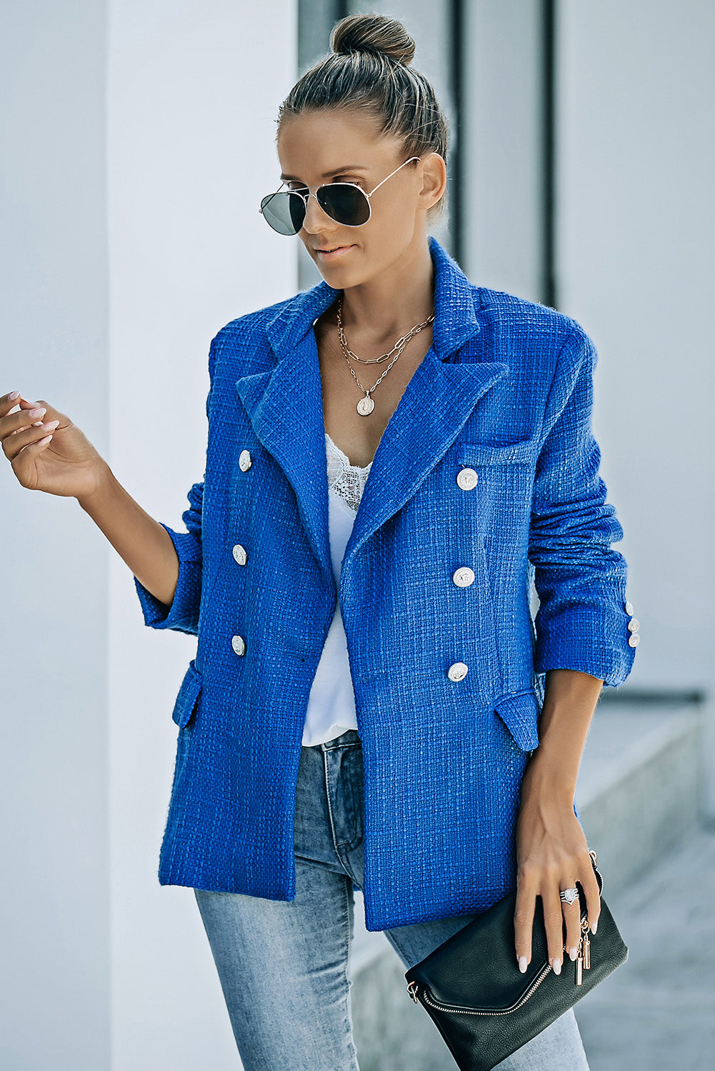 Double-Breasted Seam Detail Lapel Collar Blazer