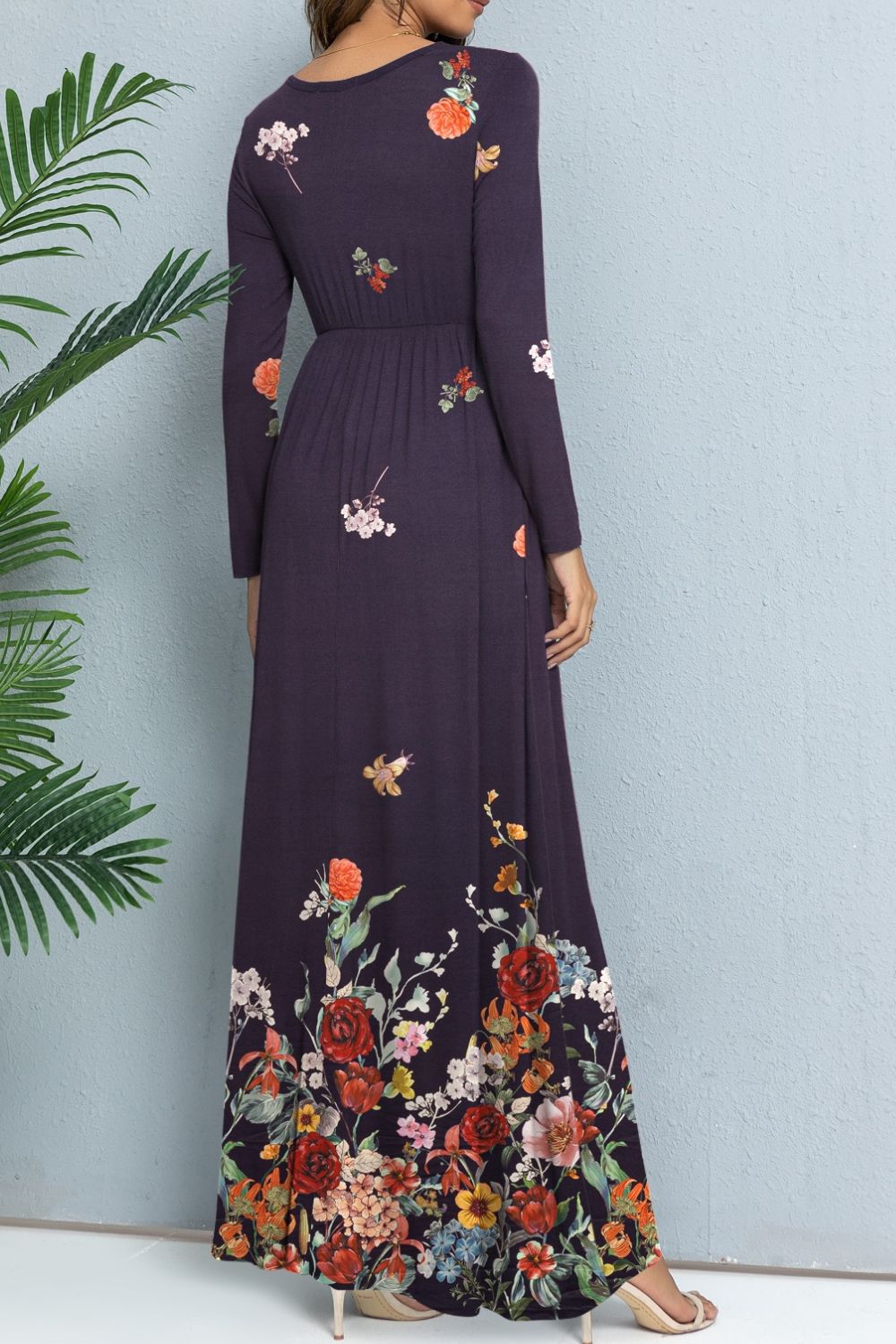 Floral Long Sleeve Round Neck Maxi Dress
