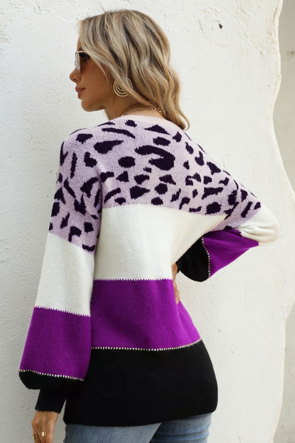 Animal Print Color Block Sweater