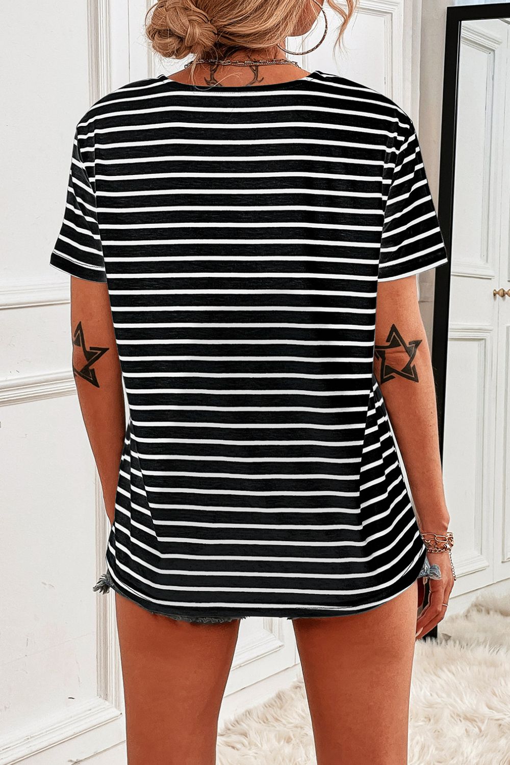 Striped Quarter Button Tee Shirt