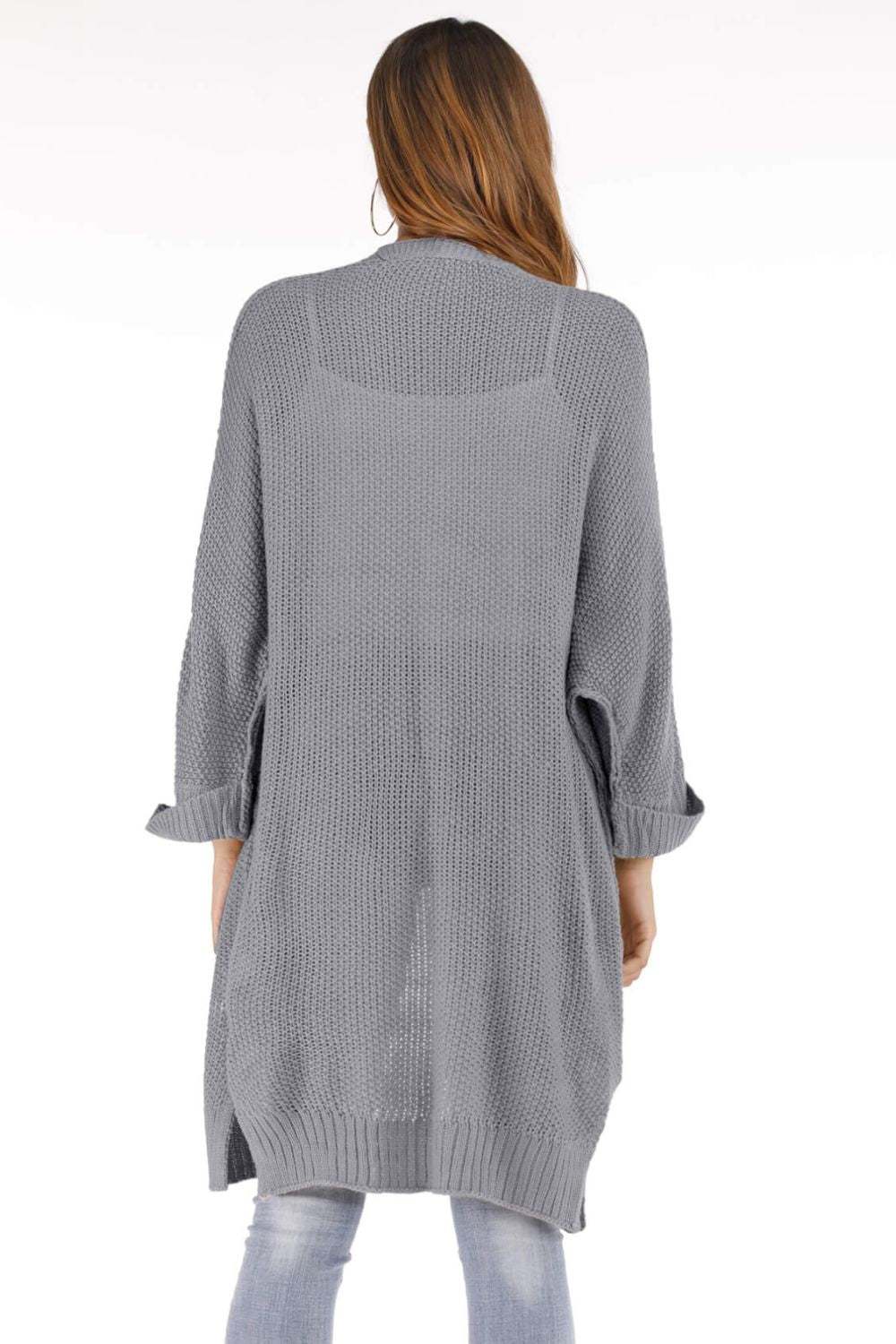 Open Front Slit Exposed Seam Cardigan