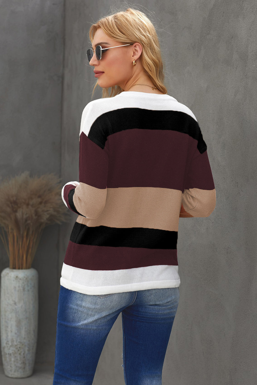 Color Block Drawstring Knit Top