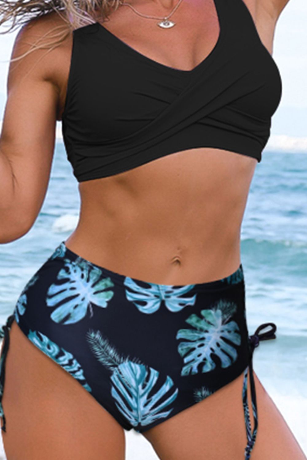 Crisscross Drawstring Detail Bikini Set