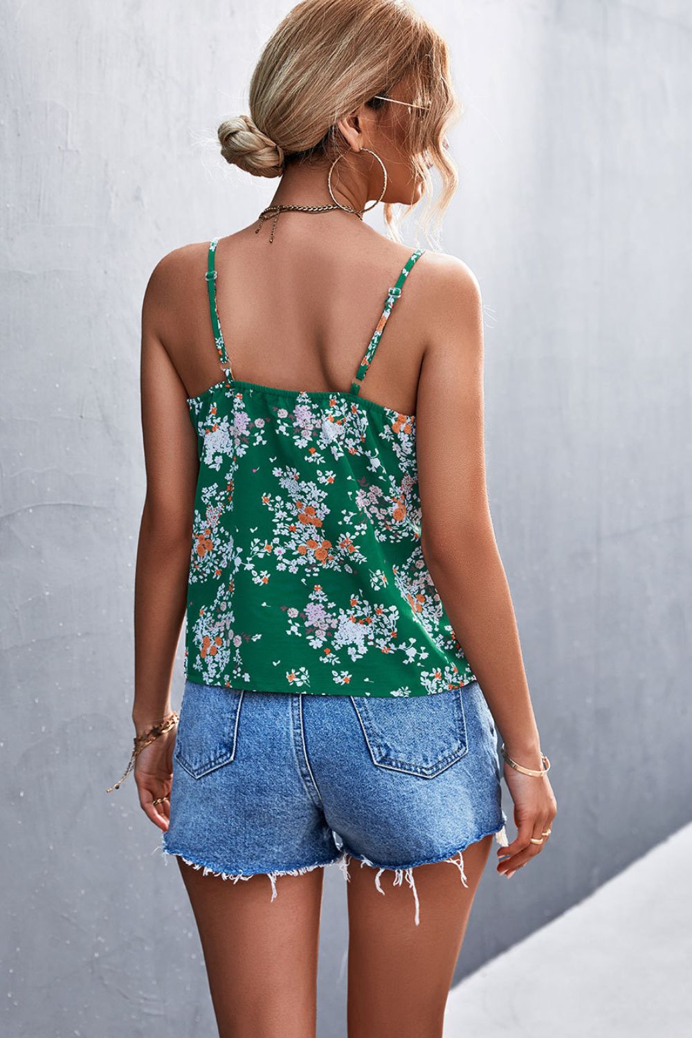 Floral Adjustable Spaghetti Strap V-Neck Cami
