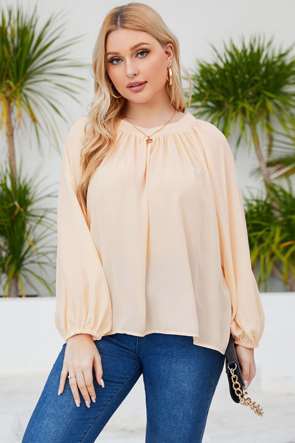 Tied Balloon Sleeve Blouse