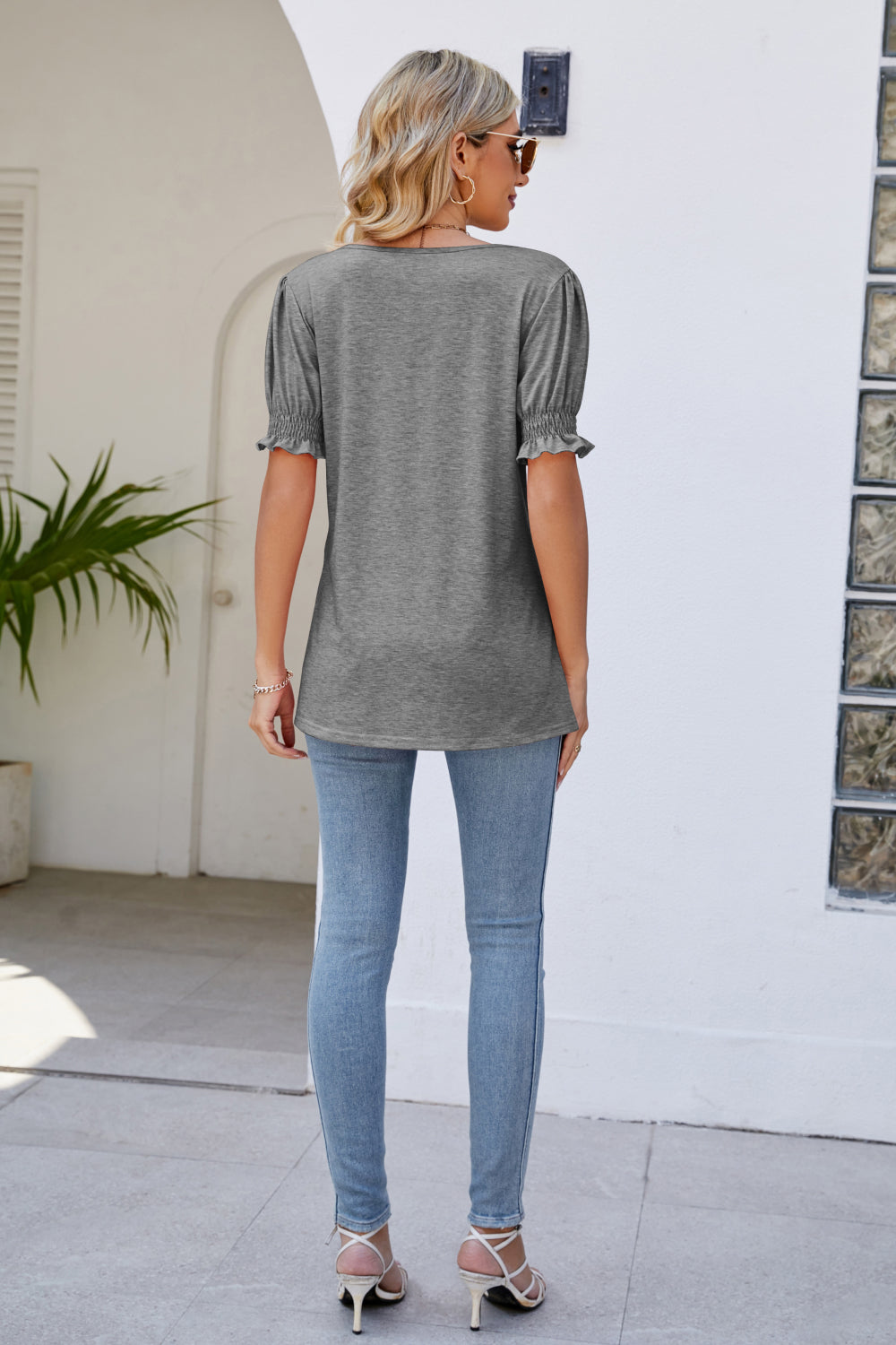 Flounce Sleeve V-Neck Tee