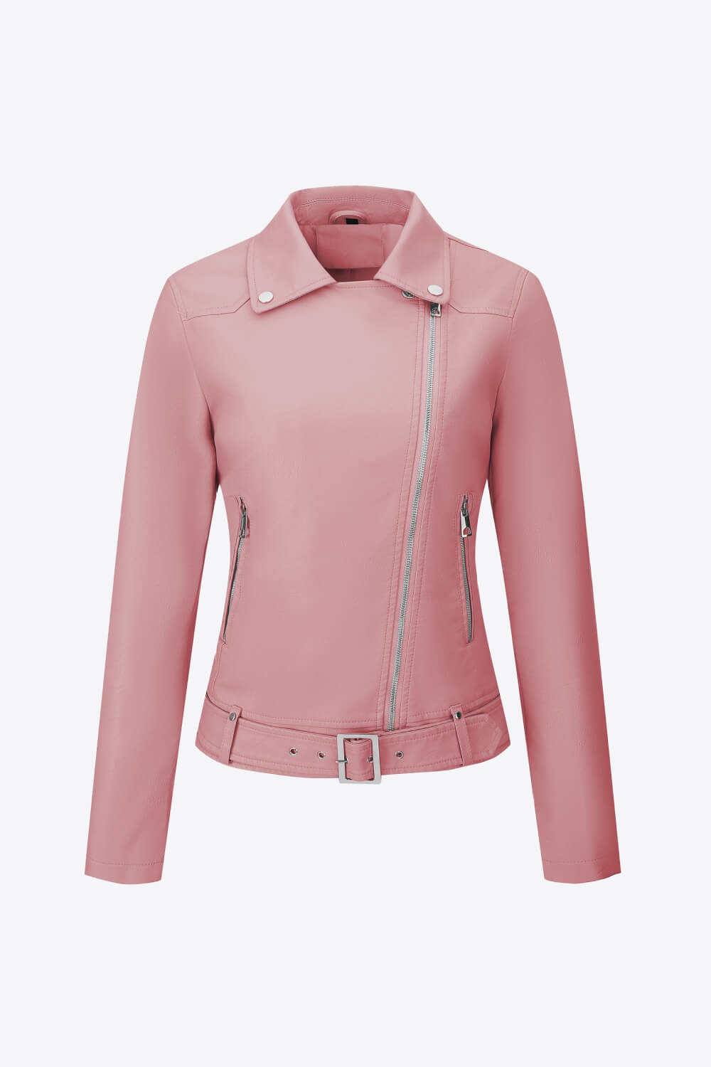 Buckle Detail Zip Up PU Leather Jacket