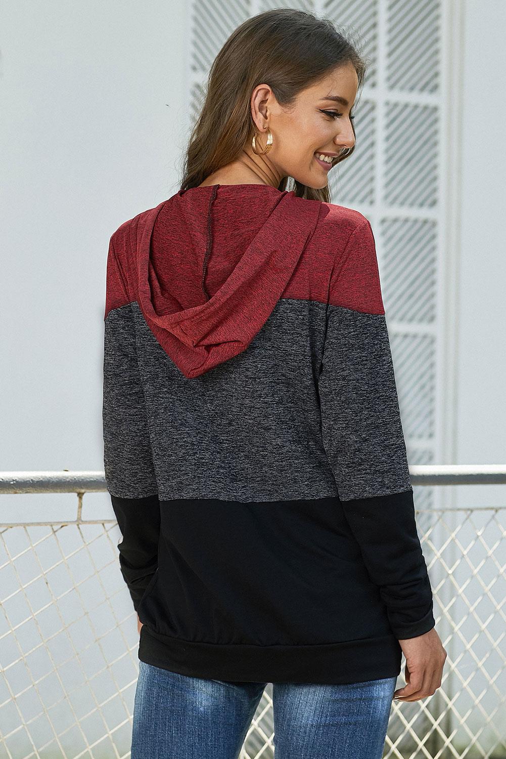 Color Block Long Sleeve Pullover Knit Hoodie
