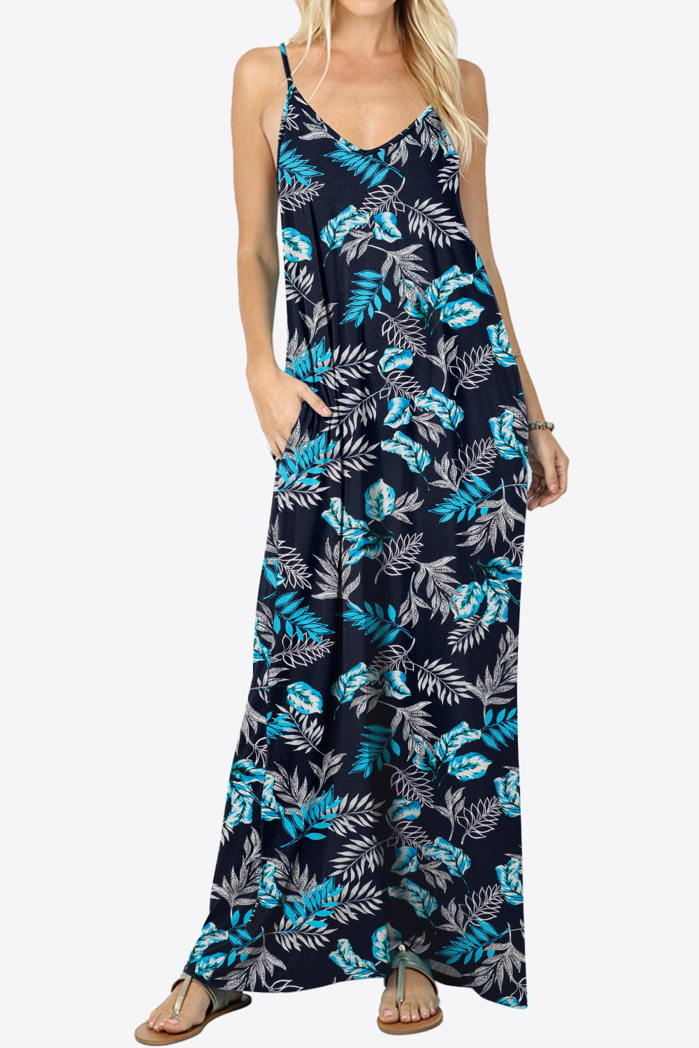 Floral Spaghetti Strap Maxi Dress with Pockets
