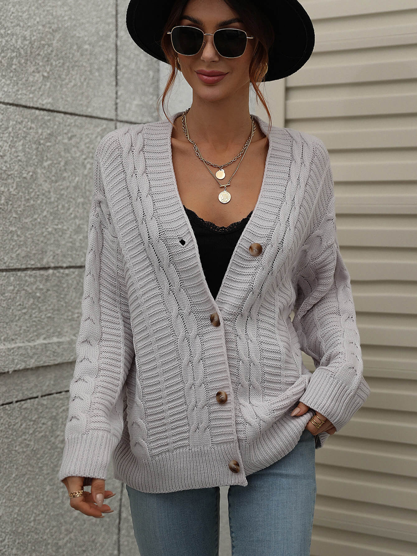 Cable-Knit Button Front Cardigan