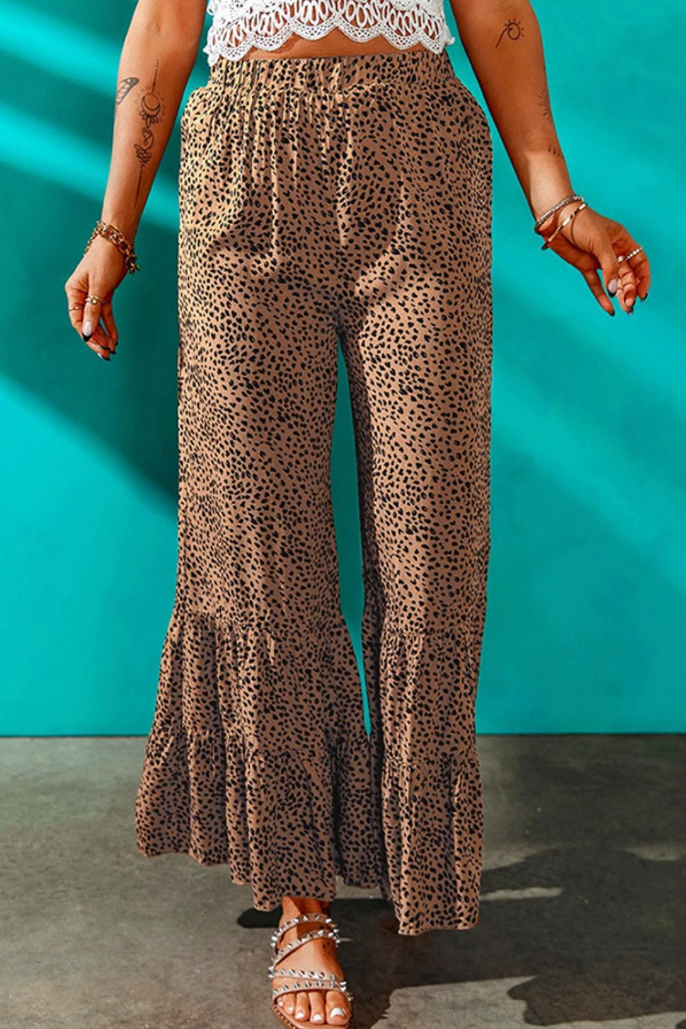 Printed Ruffled Wide Leg Pants