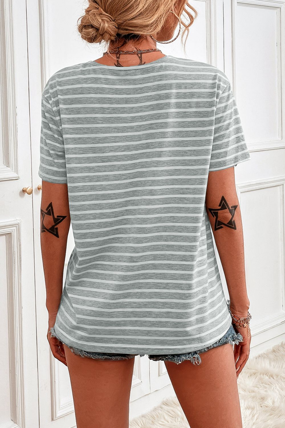 Striped Quarter Button Tee Shirt