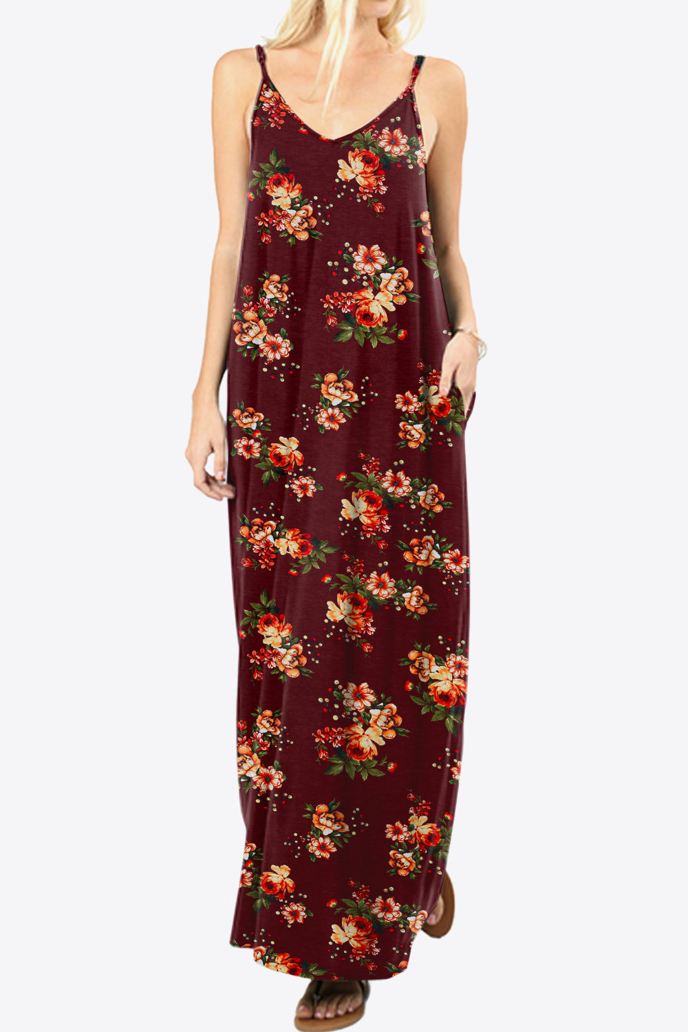 Floral Spaghetti Strap Maxi Dress with Pockets