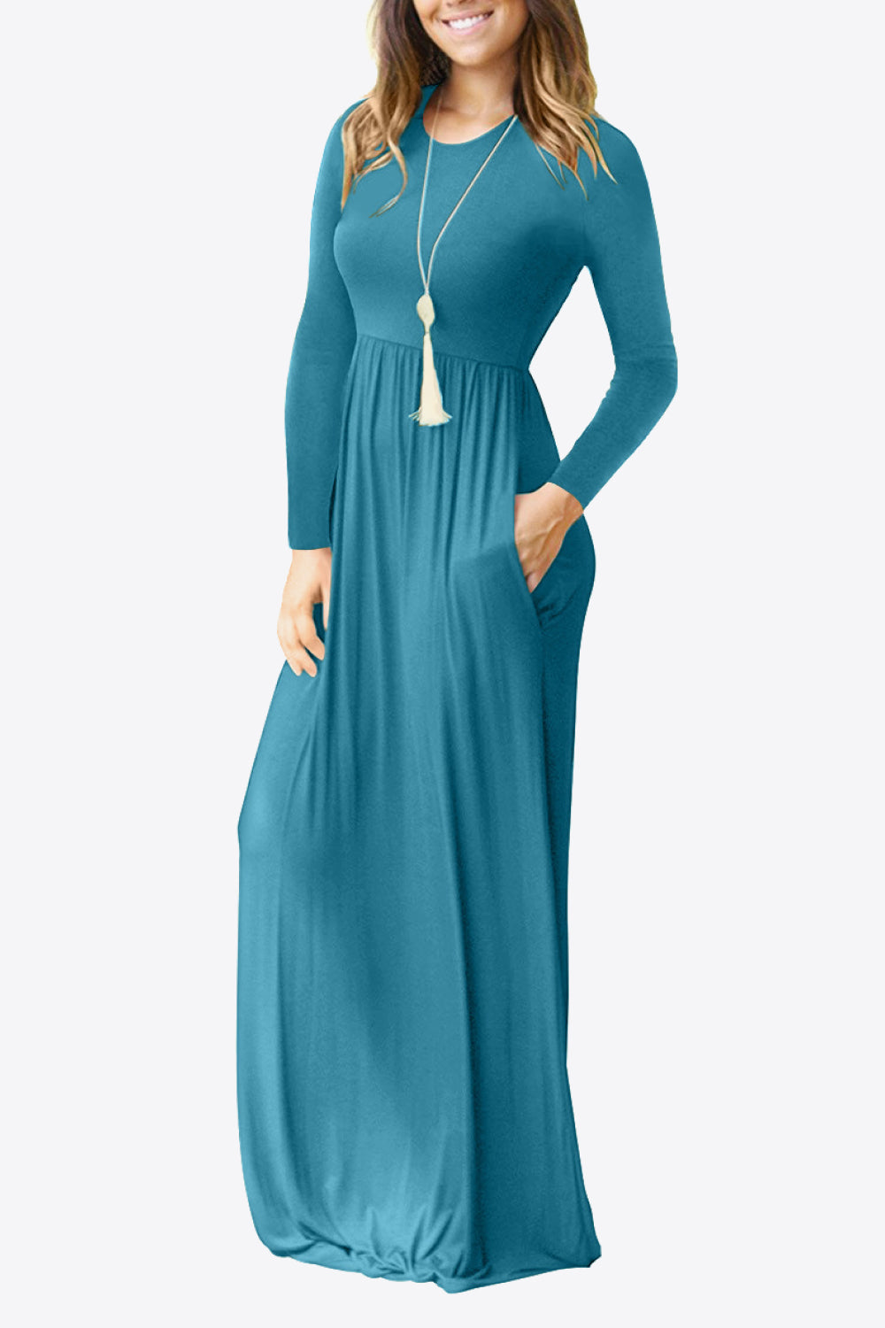 Round Neck Empire Waist Pocket Dress