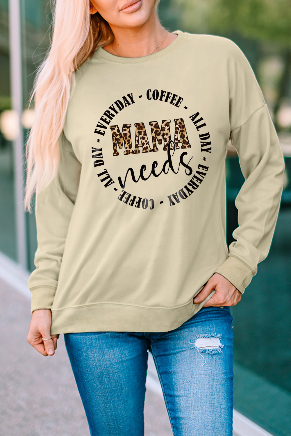Letter Leopard Graphic Drop Shoulder Sweatshirt