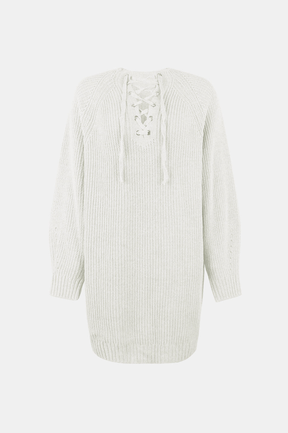 Lace-Up Balloon Sleeve Sweater Dress