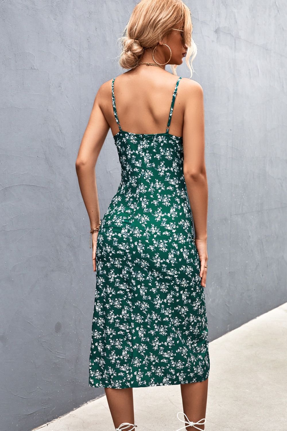 Floral Spaghetti Strap V-Neck Split Dress