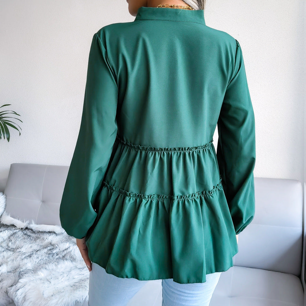 Frill Trim Balloon Sleeve Babydoll Top