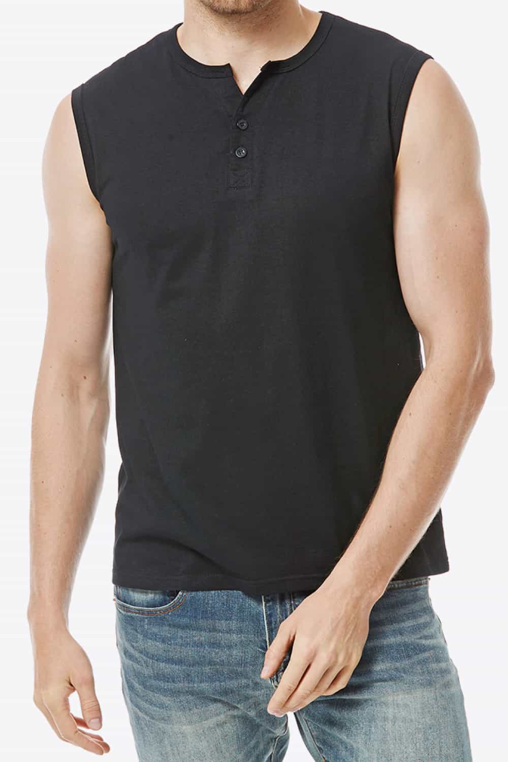 Buttoned Notched Neck Tank