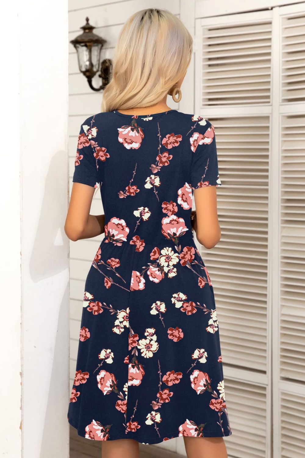 Printed Short Sleeve Surplice Neck Dress