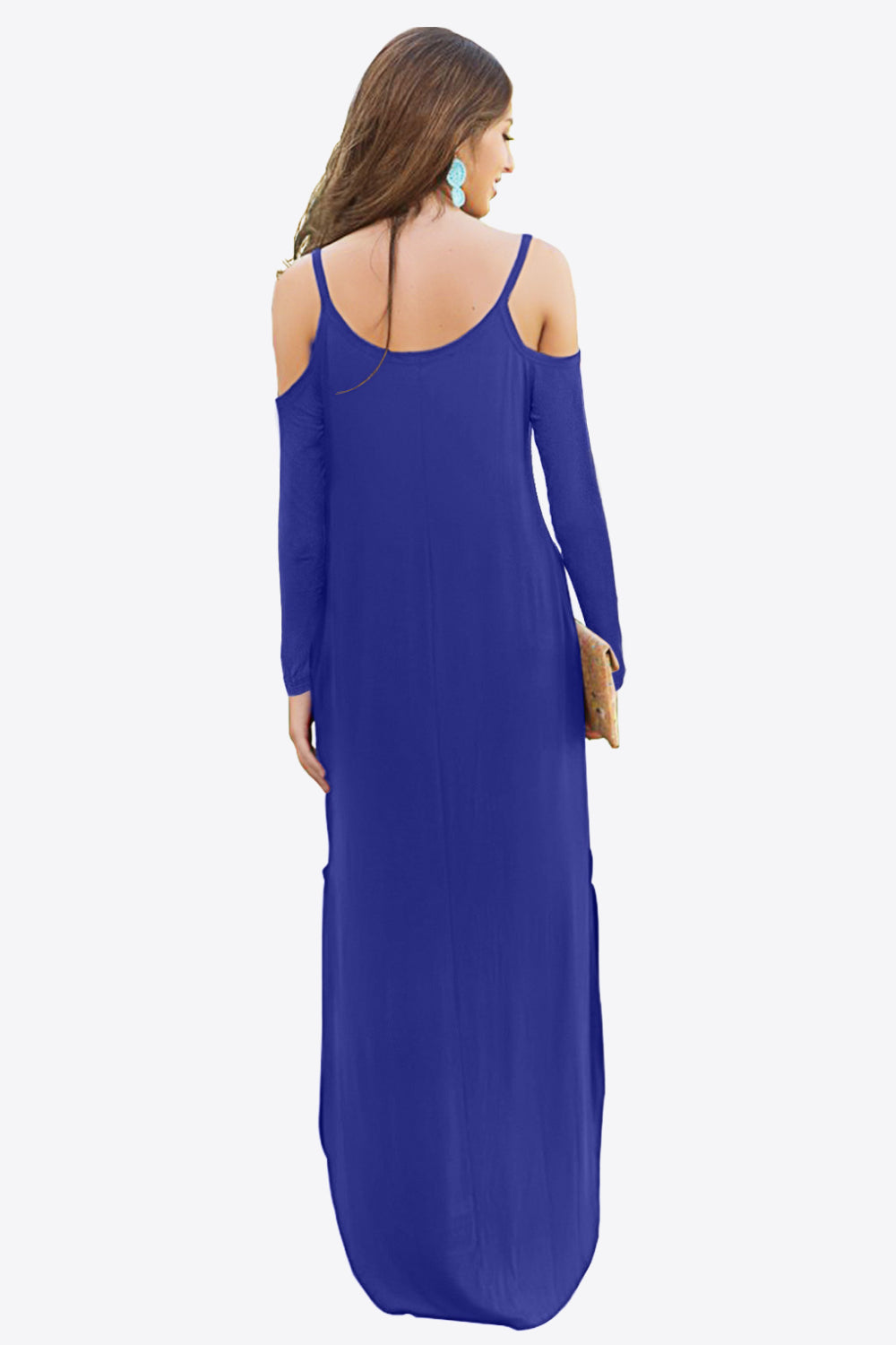 Cold-Shoulder Split Dress with Pockets