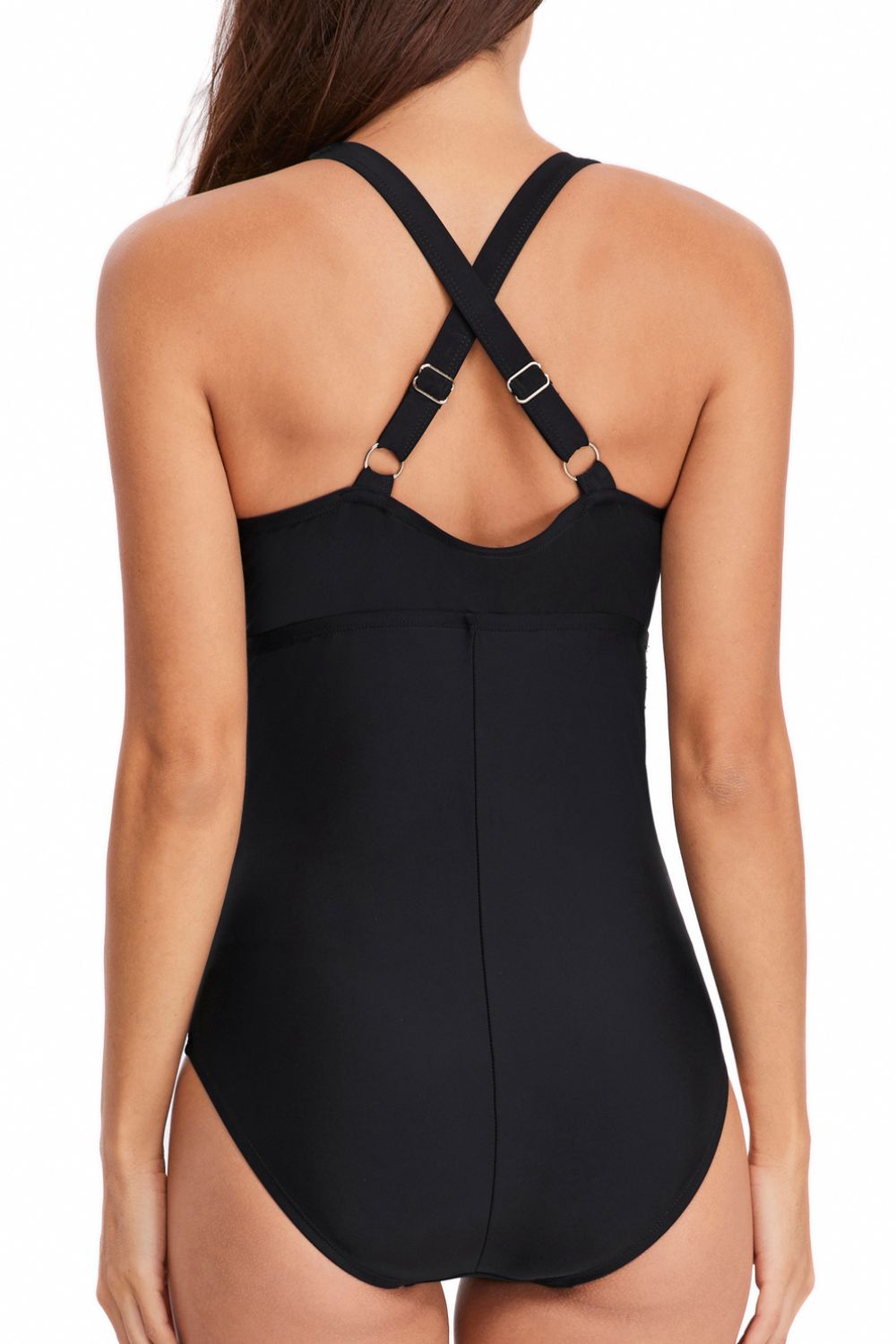 Ruched Crisscross V-Neck One-Piece Swimsuit